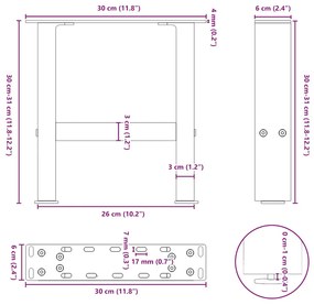 2 db fehér dohányzóasztal láb 30 x (30-31) cm acél
