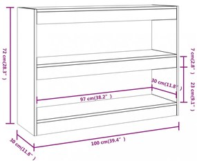 betonszürke térelválasztó könyvszekrény 100 x 30 x 72 cm