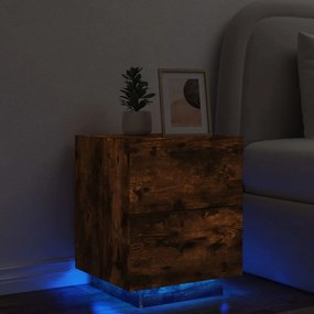 Füstös tölgy színű szerelt fa éjjeliszekrény LED-fényekkel