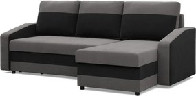 Hewlet sarokkanapé, 2 ágyneműtartóval, szövet anyag, univerzális oldal, bonell töltet, szürke - fekete