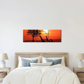 Zsiráfok képe naplementekor (órával) (90x30 cm)