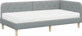 vidaXL Sarokágy keret matracmal Világosszürke 90 x 190 cm szövet