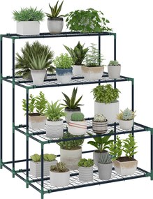 Outsunny 4 szintes növénytartó, 110 cm magas virágtartó 24 csipesszel, acél több szintes állvány kertre és erkélyre, sötétzöld | Aosom