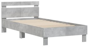 betonszürke szerelt fa ágykeret fejtámlával 100x200 cm