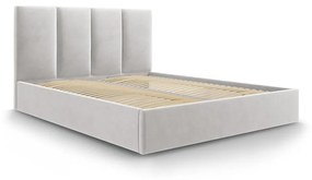 Világosszürke kárpitozott franciaágy tárolóhellyel ágyráccsal 180x200 cm Juniper – Mazzini Beds