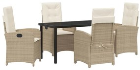 vidaXL Kert étkező szett párnával 5 pcs Bézs polirattan