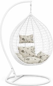 Fehér függőfotel KOKON állvánnyal, bézs mintás párna