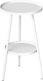 Outsunny Kerek, 2-szintes Kerti Asztal Kültéri Terasz Asztal Ø32x51 cm Alsó Tálcával és Fém Szerkezettel Belső és Külső Használatra, Fehér | Aosom