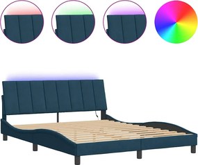 vidaXL kék bársony ágykeret LED-ekkel matrac nélkül Hanko 160 x 200 cm