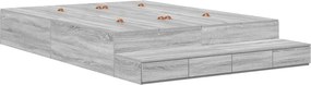 vidaXL Ágykeret tárolóval fiókkal Szürke Sonoma 150 cm Faanyag