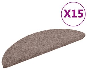 vidaXL 15 db öntapadós lépcsőszőnyeg 56 x 17 x 3 cm világosbarna félkör alakú