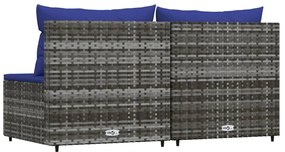 2 db szürke polyrattan kerti középső kanapé párnákkal