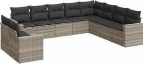 vidaXL 10 részes világosszürke polyrattan kerti ülőgarnitúra párnákkal