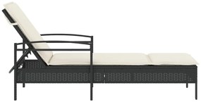Fekete polyrattan napozóágy párnával 63x200x81 cm