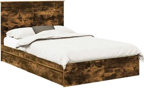 vidaXL Tárolós Ágy fejtámlával Füstölt tölgy 135 x 190 cm Faanyag