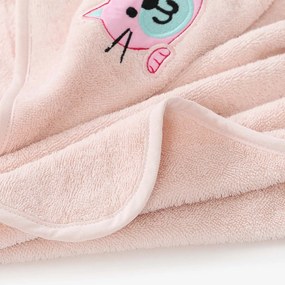 Goldea gyermek frottír fördőlepedő csuklyás - cicuka világos rózsaszínen 100 x 100 cm