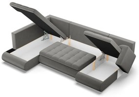 Tokio U sarokkanapé, 3 ágyneműtartóval, bársony, baloldali, világosszürke