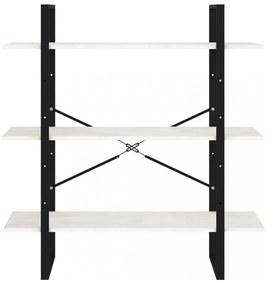 háromszintes fehér tömör fenyőfa könyvszekrény 100x30x105 cm