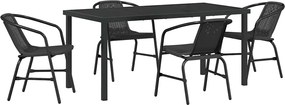 vidaXL Kert étkező szett 5 pcs Fekete Porszórt acél