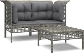 vidaXL 3 részes szürke polyrattan kerti ülőgarnitúra párnákkal