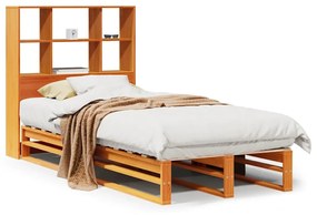 viaszbarna tömör fa könyvespolcos ágy matrac nélkül 90 x 190 cm