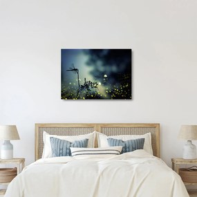 Kép - szitakötő a csillogó éjszakában (üvegen) (70x50 cm)