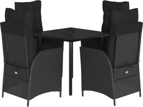 vidaXL 5 részes fekete polyrattan kerti étkezőgarnitúra párnákkal