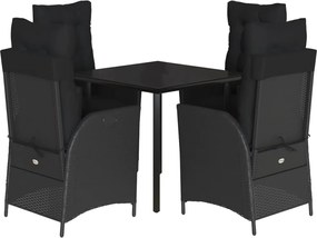 vidaXL 5 részes fekete polyrattan kerti étkezőgarnitúra párnákkal