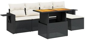 6 részes fekete polyrattan kerti ülőgarnitúra párnákkal