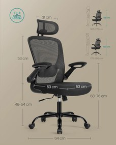 ergonomikus irodai szék, forgószék hálós háttámlával, fekete színben