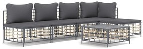 6 részes antracitszürke polyrattan kerti ülőgarnitúra párnákkal