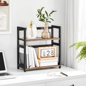 Fekete 2 szintes fűszertartó polc bambusz kerettel 42 × 18 × 43 cm