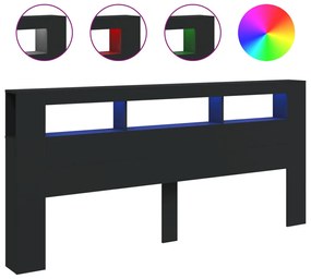 fekete szerelt fa LED-es fejtámla 220x18,5x103,5 cm