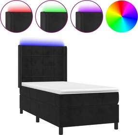 vidaXL fekete bársony rugós és LED-es ágy matraccal 90x200 cm