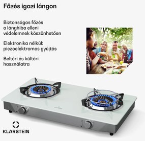 Klarstein Barzona kempingtűzhely, 2 égő, 3,4 kW & 4,3 kW, gázüzemű kettős égő, rozsdamentes acél, mobil