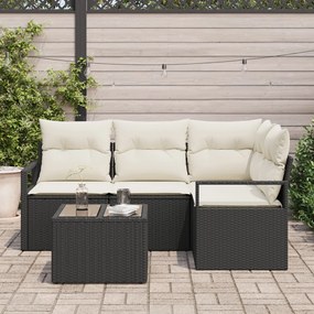 4 részes kerti kanapé szett párnákkal barna poli rattan, 2 fős kerti kanapé párnákkal fekete poli rattan