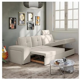 PALERMO jobb oldali, világosszürke kihúzható kanapé tárolóval és puffal