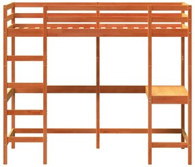 viaszbarna tömör fenyőfa galériaágy íróasztallal 90 x 200 cm