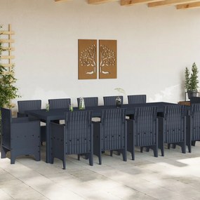 13 darabos kerti étkezőszett párnákkal antracit polirattan, kerti asztal antracit 150x100x73 cm polirattan, kerti székek párnákkal 4 db antracit polirattan