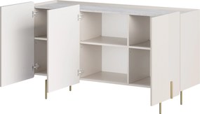 Malmi komód 150 cm háromajtós - kasmír / crema bianca / arany lábak