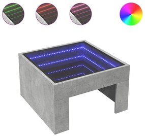 Betonszürke végtelen hatású LED-es dohányzóasztal 50x50x30 cm