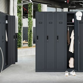 Pléh öltözőszekrény talpazaton, négymodulos, polcokkal KACPER II, 600 x 1800 x 500 mm, antracit