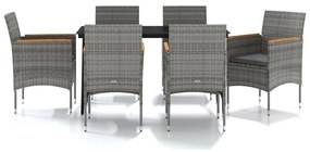 vidaXL 7 részes szürke és fekete kerti étkezőgarnitúra párnákkal