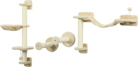 PawHut 4 darabos macskatulajdonos falra szerelhető kaparó szett, függőágy, kaparószlopok, lágy létra és ugrálóplatformok, bézs | Aosom