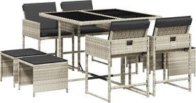 vidaXL 9részes világosszürke polyrattan kerti étkezőgarnitúra párnával