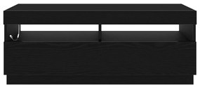 Tévé Szekrény LED Fényekkel Fekete Tölgy 100x35x40 cm Műanyag Fa