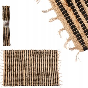 Juta Szőnyeg Rojtokkal Nappali Előszoba 60X90 CM Bézs Csíkos Fekete Boho