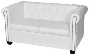 2 személyes fehér műbőr Chesterfield kanapé