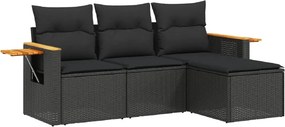 vidaXL 4 részes fekete polyrattan kerti ülőgarnitúra párnákkal