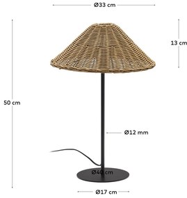 Fekete-natúr színű asztali lámpa rattan búrával (magasság 50 cm) Urania – Kave Home